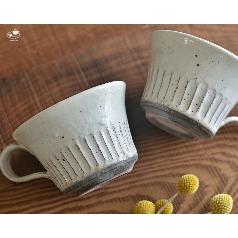 分享: 【emono選品】日本製 美濃燒 粉引手工刻紋 開口馬克杯 茶杯 陶器 現貨-細節圖5