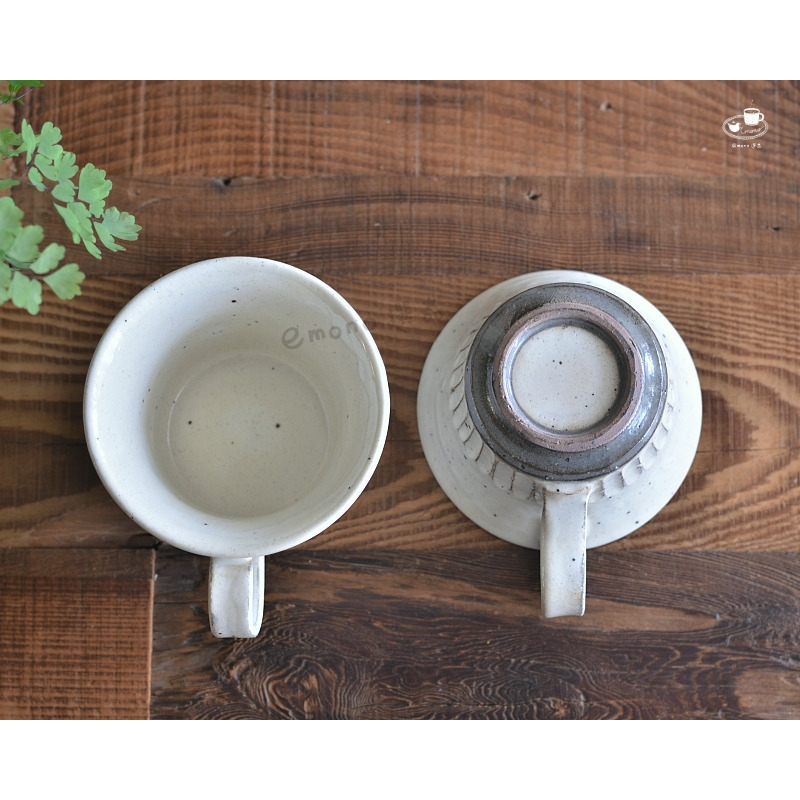 分享: 【emono選品】日本製 美濃燒 粉引手工刻紋 開口馬克杯 茶杯 陶器 現貨-細節圖6