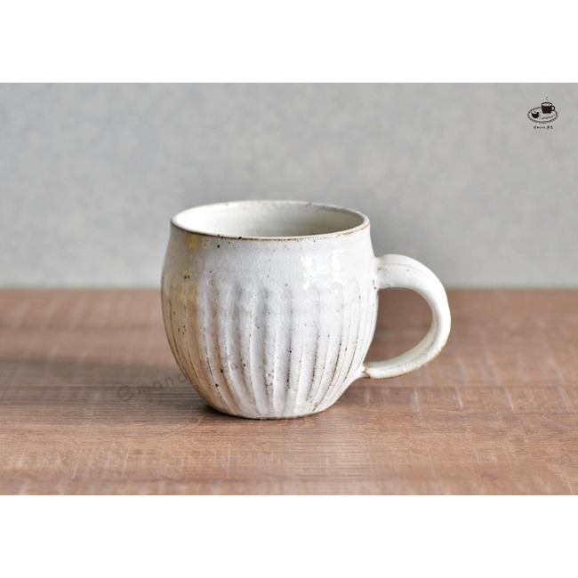 【emono選品】日本製 美濃燒 大野繁保 (山王窯) Rokuro 粉引刻紋丸形馬克杯 咖啡杯 現貨-細節圖5
