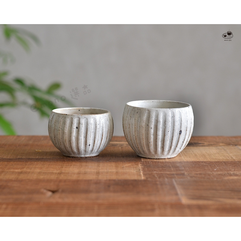 【emono選品】大野繁保 (山王窯) Rokuro 手工粉引刻紋煎茶碗 茶杯 美濃燒 現貨-細節圖6