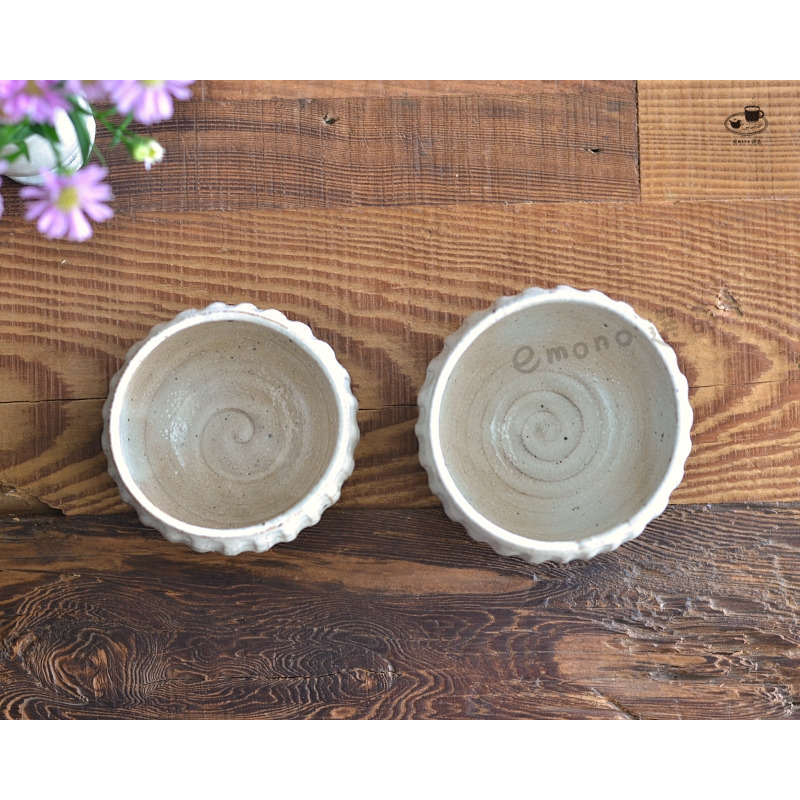 【emono選品】大野繁保 (山王窯) Rokuro 手工粉引刻紋煎茶碗 茶杯 美濃燒 現貨-細節圖7
