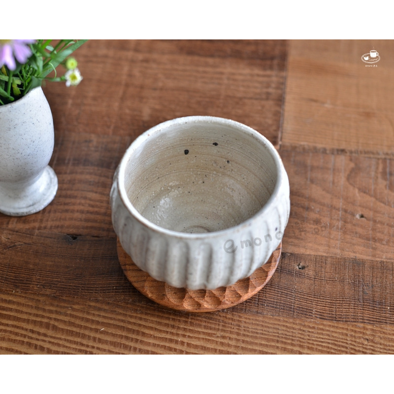 【emono選品】大野繁保 (山王窯) Rokuro 手工粉引刻紋煎茶碗 茶杯 美濃燒 現貨-細節圖9