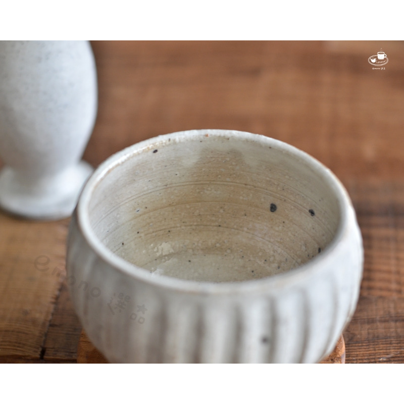 【emono選品】大野繁保 (山王窯) Rokuro 手工粉引刻紋煎茶碗 茶杯 美濃燒 現貨-細節圖10