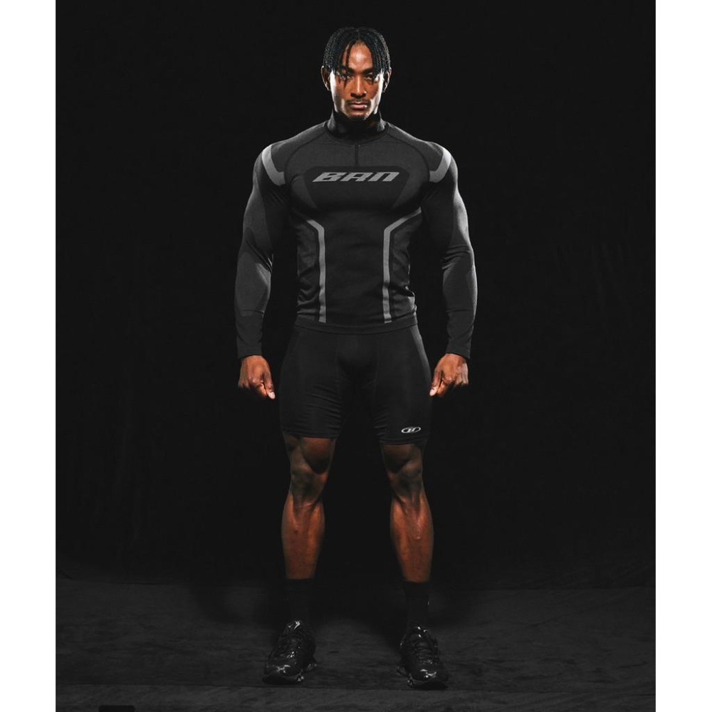 韓國代購 BORNTOWIN 韓國運動潮牌 訓練衣 運動長袖 機能衣 黑色 灰色 運動 LOGO-細節圖5