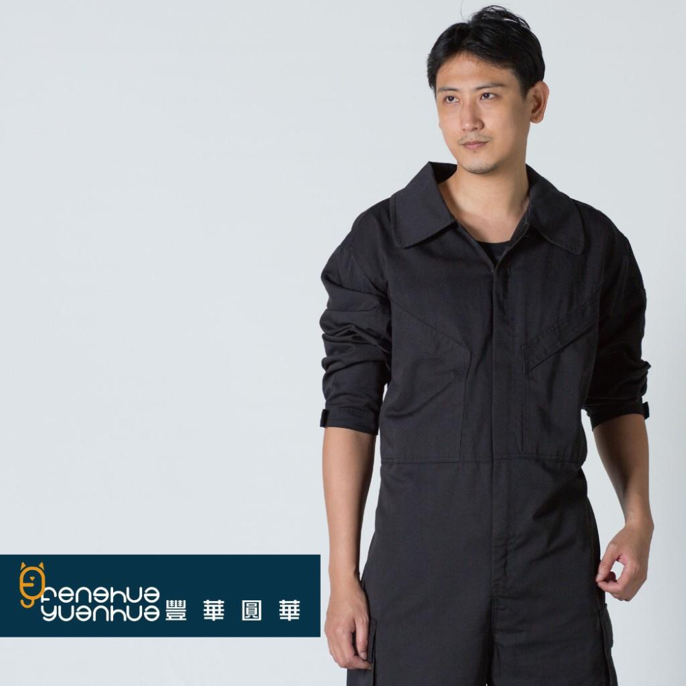 《 豐華圓華 》全新仿美式斜口袋連身工作服 技工連身服 表演連身服 工作服連身黑色-細節圖3