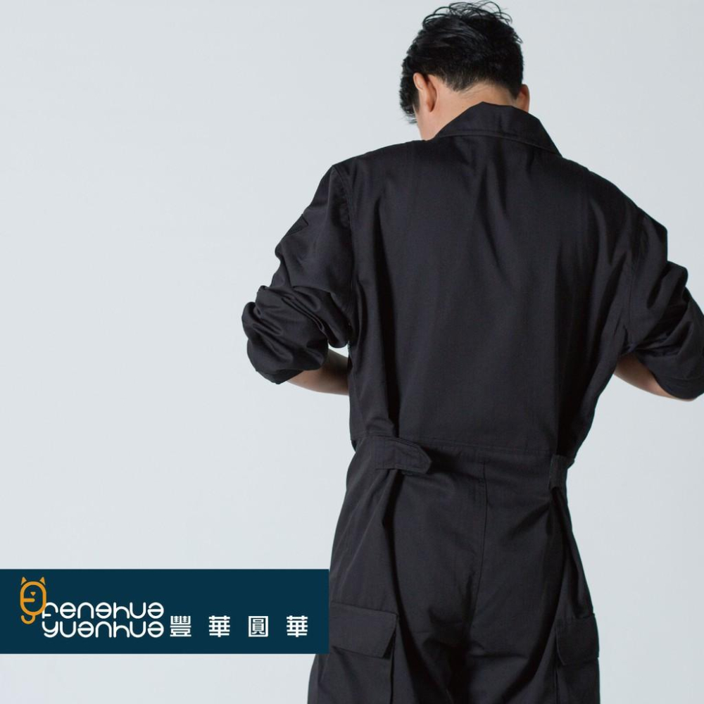 《 豐華圓華 》全新仿美式斜口袋連身工作服 技工連身服 表演連身服 工作服連身黑色-細節圖4