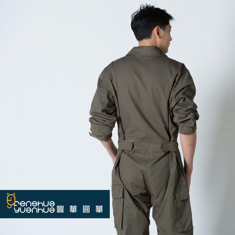 《 豐華圓華 》全新仿美式斜口袋連身工作服 技工連身服 表演連身服 工作服連身軍綠色-細節圖4