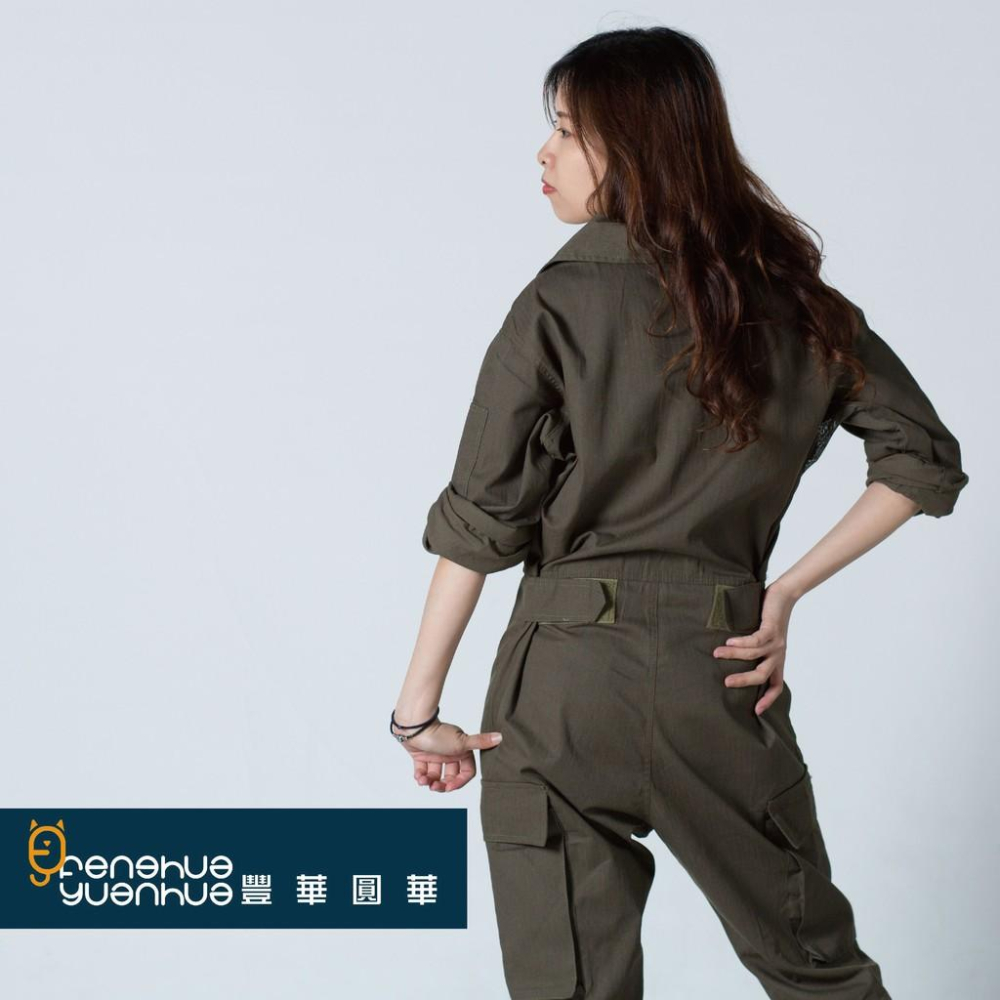 《 豐華圓華 》全新仿美式斜口袋連身工作服 技工連身服 表演連身服 工作服連身軍綠色-細節圖7