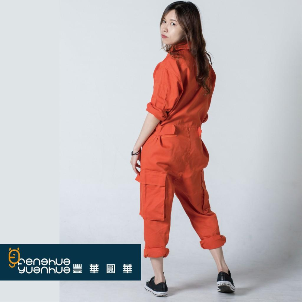 《 豐華圓華 》全新仿美式斜口袋連身工作服 技工連身服 表演連身服 工作服連身橘色-細節圖7