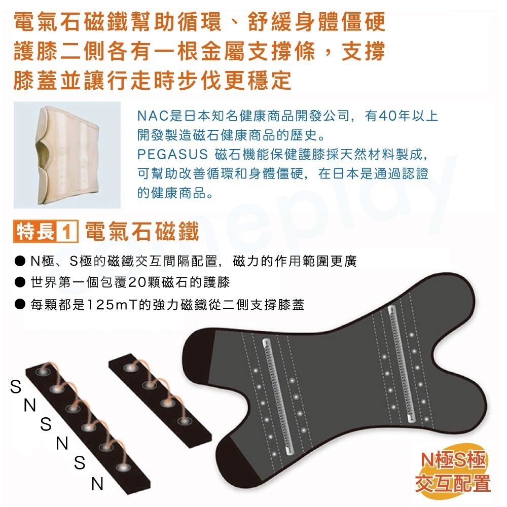 PEGASUS 磁石機能保健護膝 1入 黑色-細節圖2