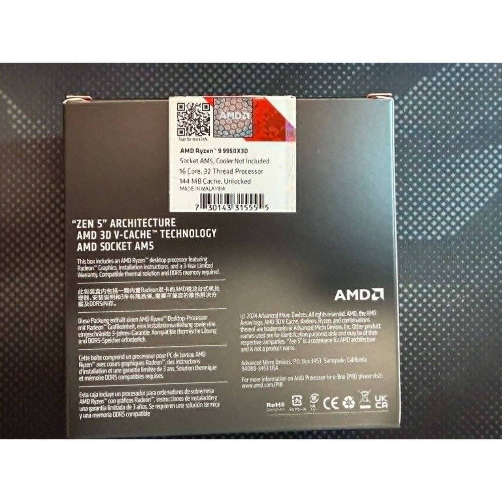 二手 AMD Ryzen 9 9950X3D 4.3GHz 16核心 中央處理器 保固內 台灣代理商貨-細節圖2