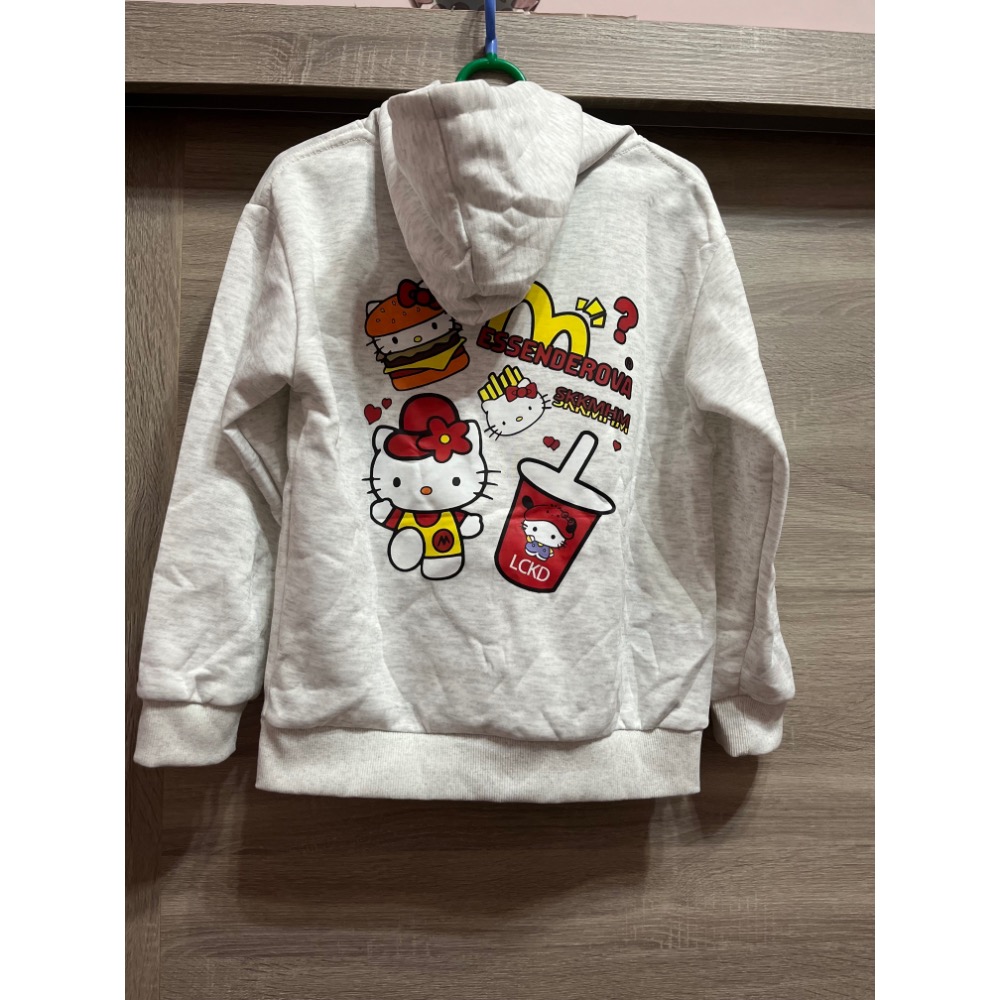 童裝連帽衞衣胸平量51cm白灰色雙面圖Hello Kitty卡通連帽長袖衛衣上衣帽t-細節圖11