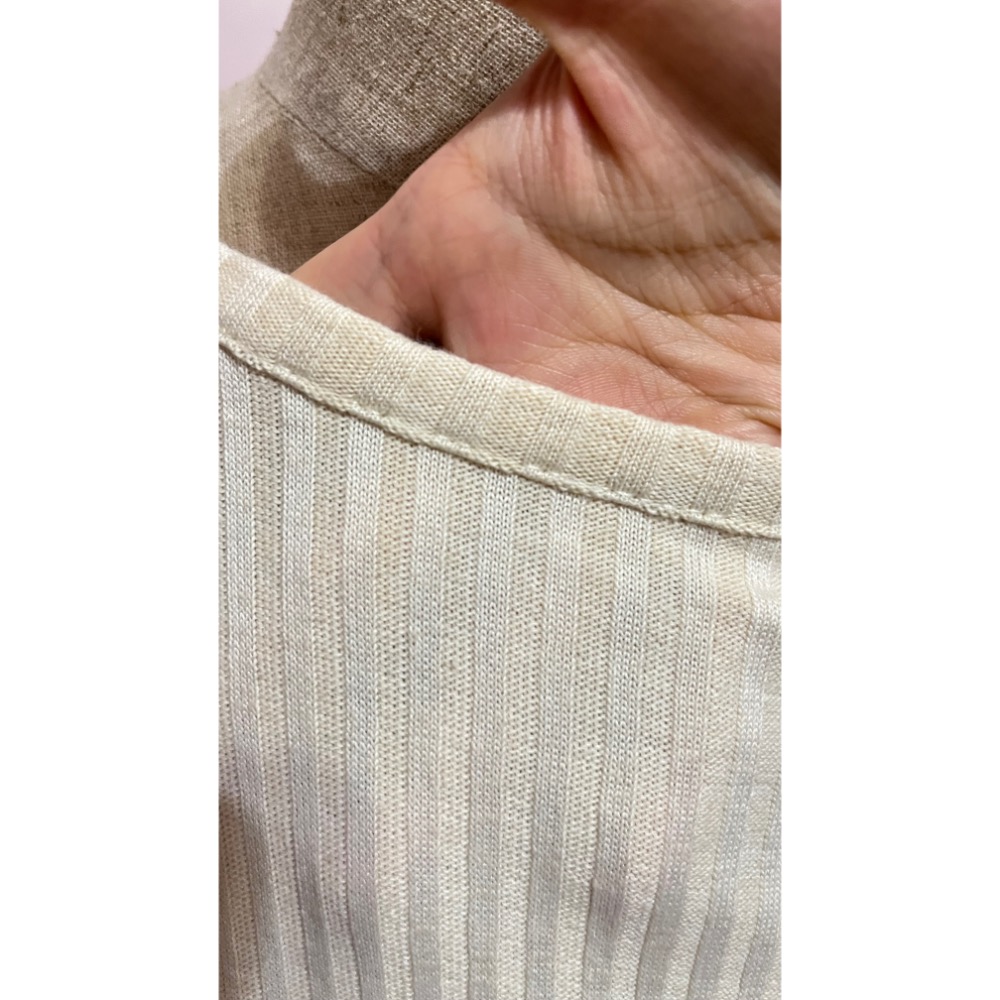 Zara米色棉+羊毛羅紋拼接燈籠袖針織毛衣長袖寬袖上衣-細節圖9