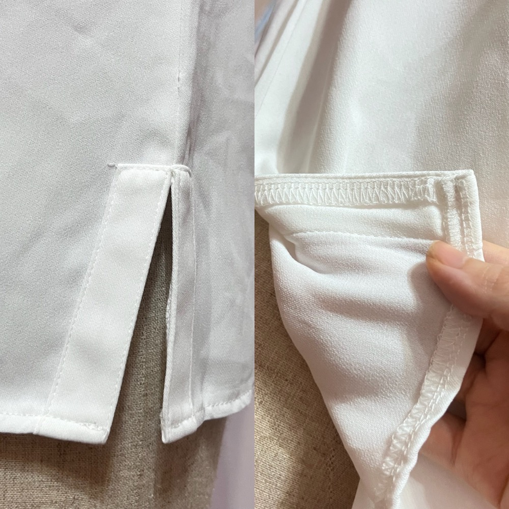 home shop白色高級感簡約不規則設計金屬珠光扣無袖雪紡上衣-細節圖5