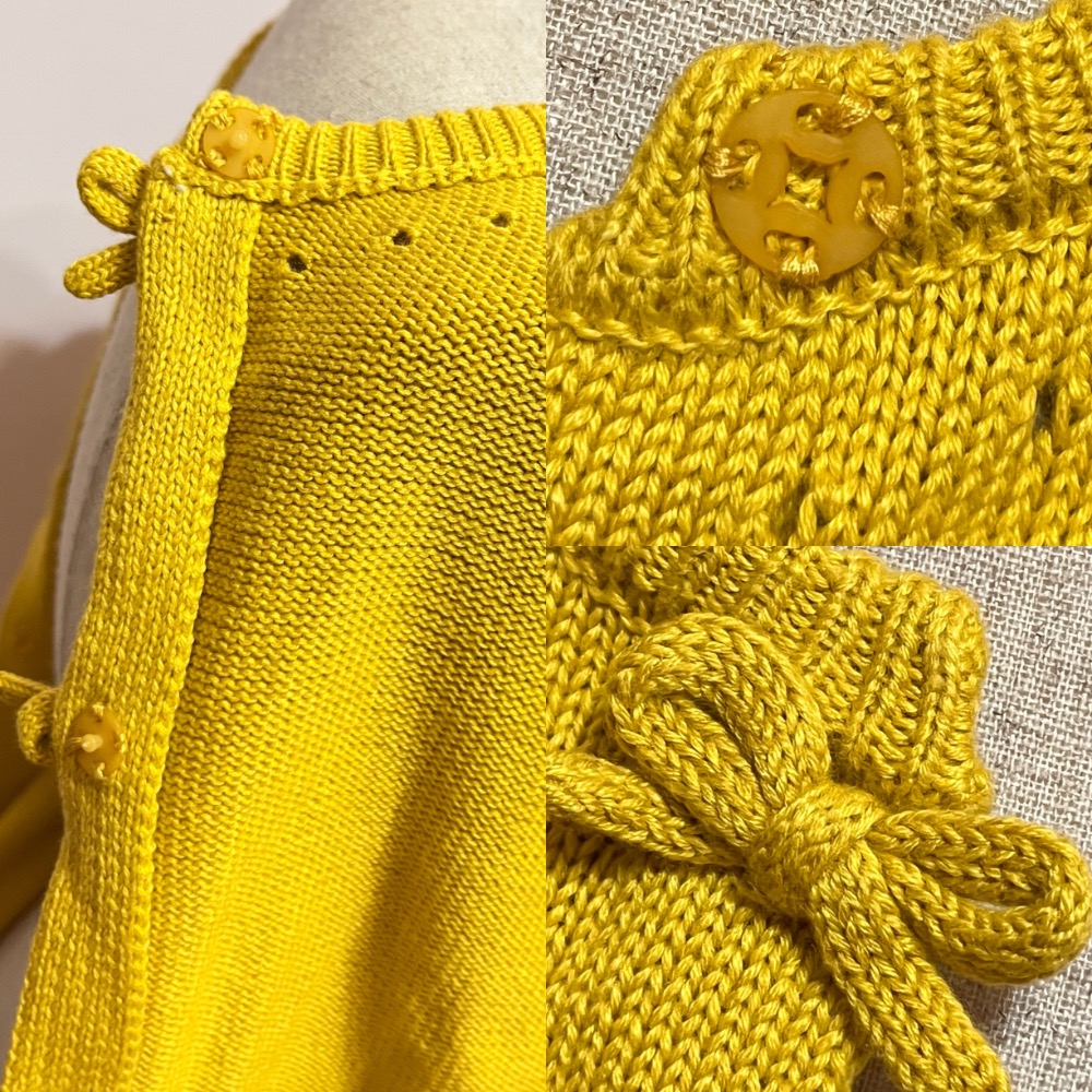 專櫃艾莉詩iris girls黃色55%壓克力仿羊毛+45%棉精緻造型款手縫壓扣針織開杉小外套-細節圖4