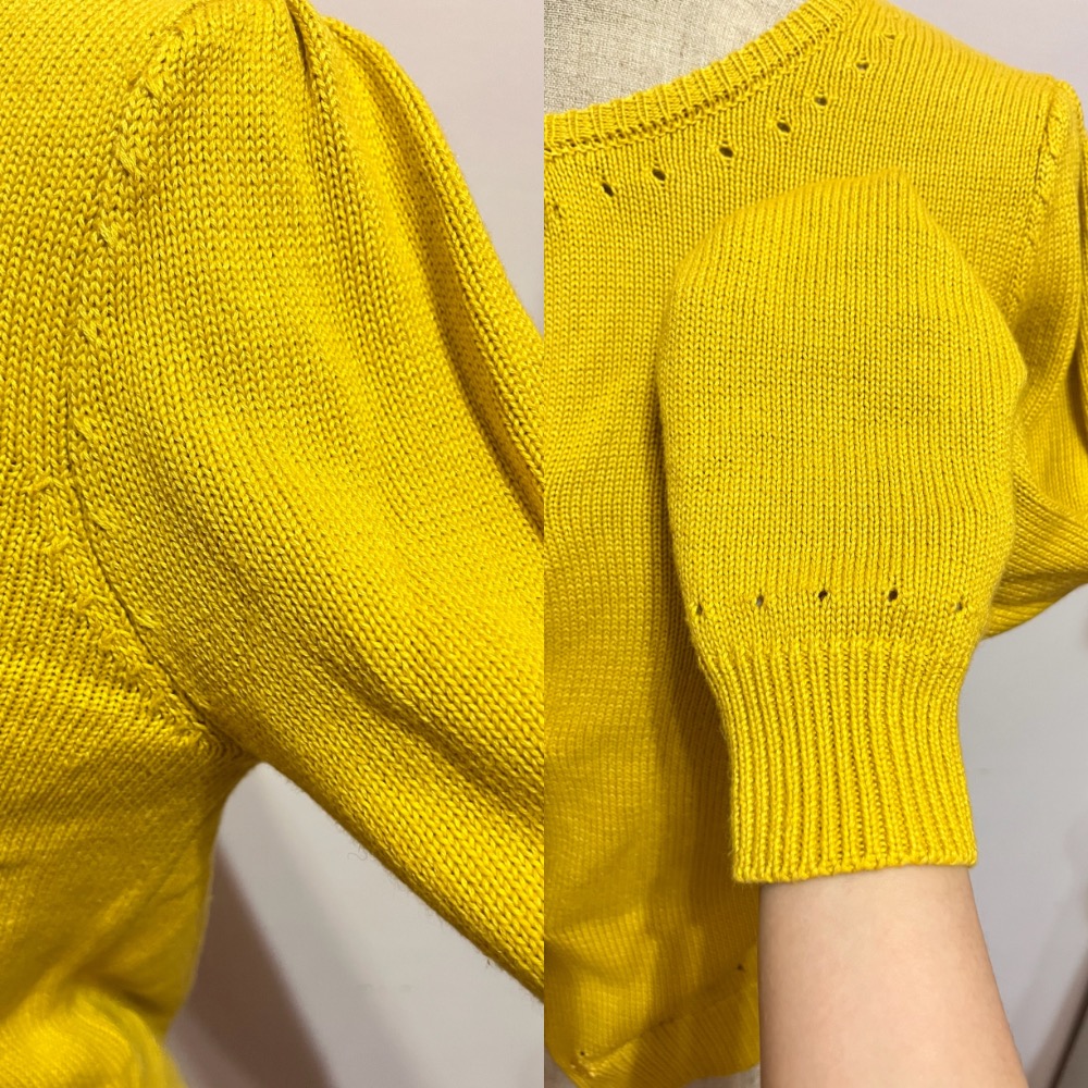 專櫃艾莉詩iris girls黃色55%壓克力仿羊毛+45%棉精緻造型款手縫壓扣針織開杉小外套-細節圖5