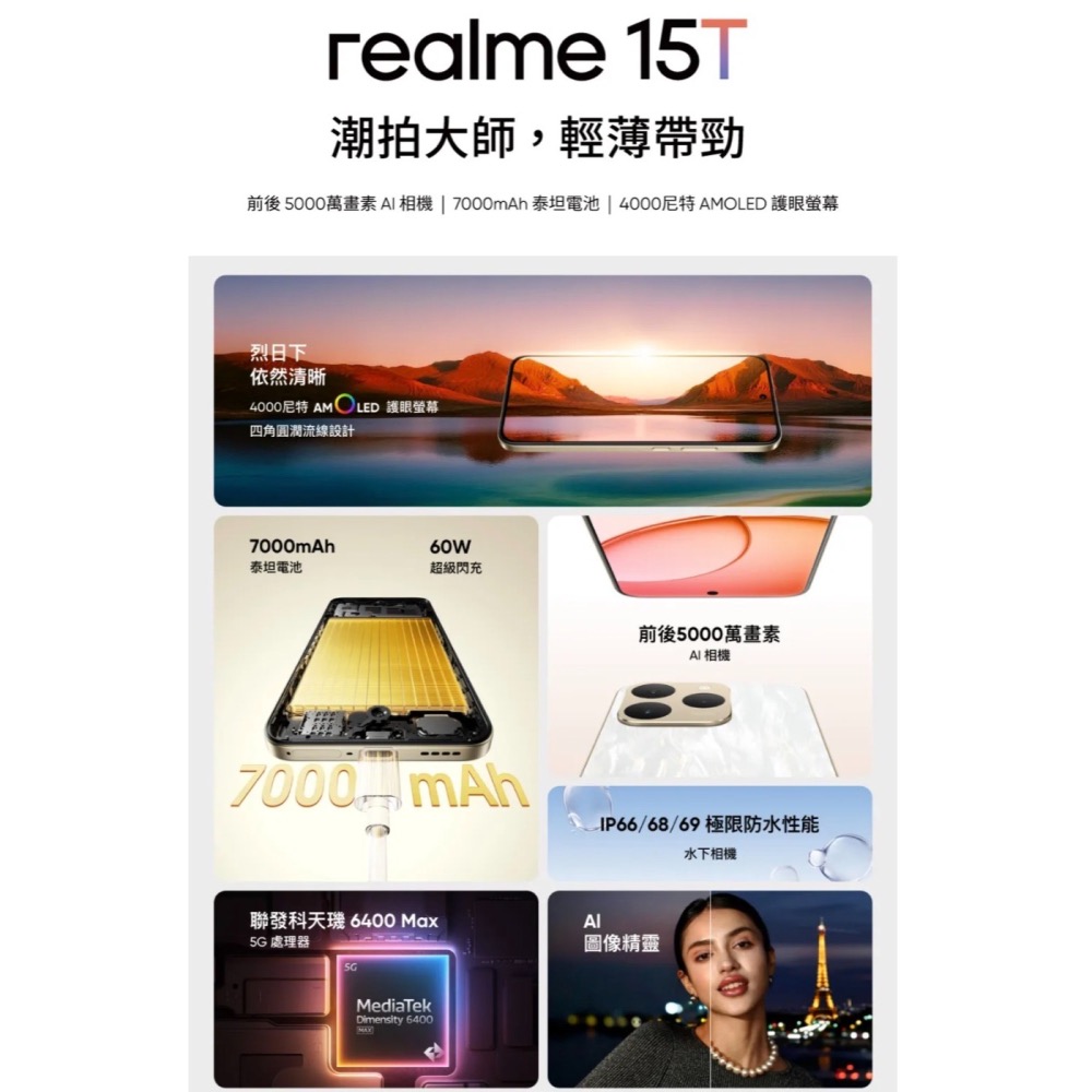 (空機自取價) Realme15T 8/256G 5G大電量手機 全新未拆封台灣公司貨-細節圖2