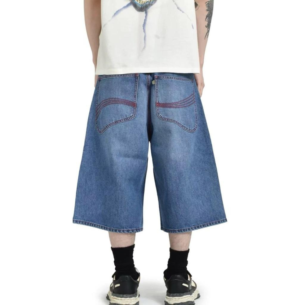【ERL】25SS 紅線復古闊腿七分牛仔褲S號 / Baggy Pants-細節圖2