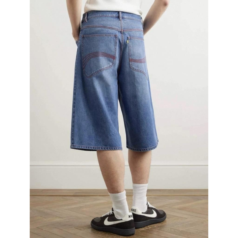 【ERL】25SS 紅線復古闊腿七分牛仔褲S號 / Baggy Pants-細節圖4
