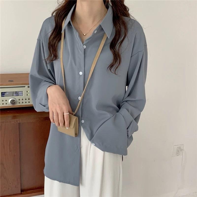 素色滑面襯衫 現貨 襯衫 襯衫女 女生襯衫 長袖襯衫-細節圖2