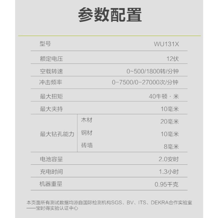 台北現貨 WORX 威克士 WU131X 12V 鋰電無刷震動鑽 夾頭電鑽 WU130X-細節圖8