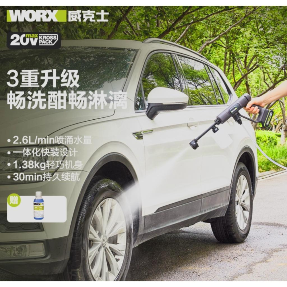 台北現貨 威克士 WORX WU623 鋰電高壓水槍 洗車機 高壓清洗組 電動工具-細節圖3