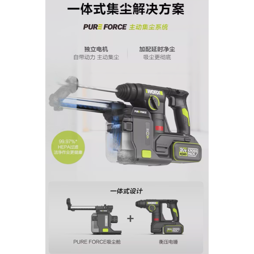 台北現貨 威克士 WORX WU384 WA1603 無刷集塵電錘 電鑽-細節圖3