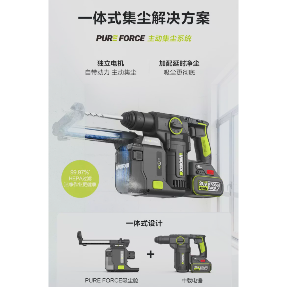 台北現貨 威克士 WU385 無刷集塵鎚鑽 WA1603 WORX 電鑽-細節圖5