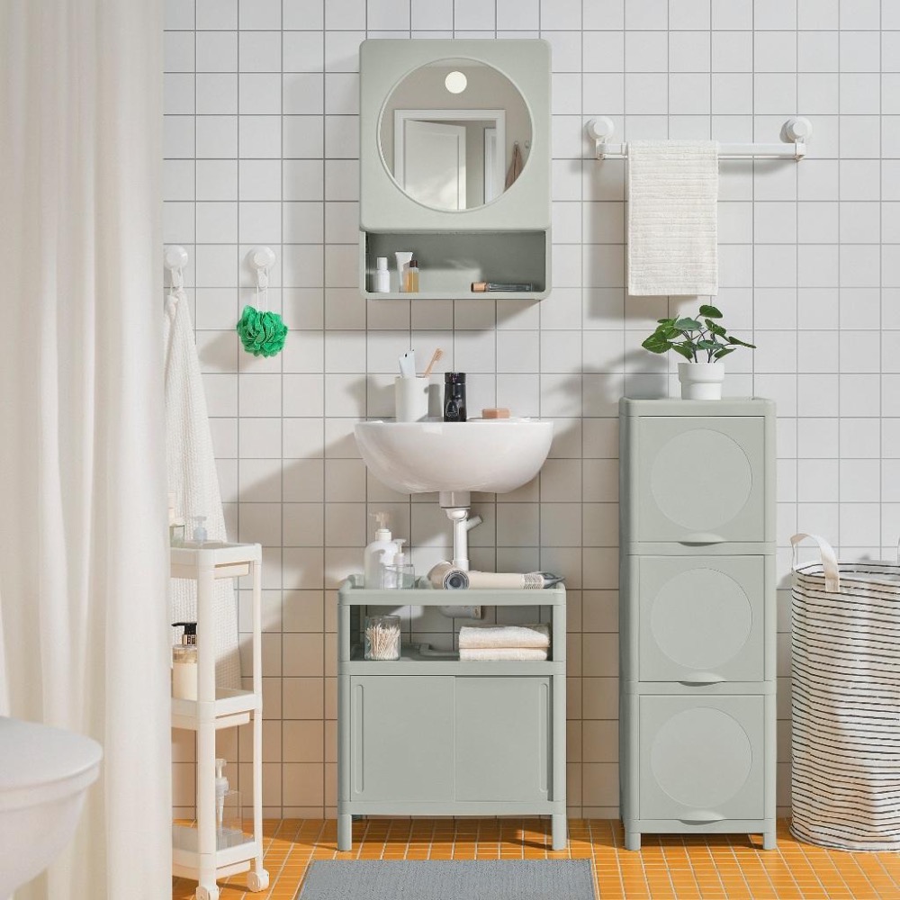IKEA正品代購附發票  IVÖSJÖN 鏡櫃 圓鏡 浴櫃 聚丙烯 防潮 防水櫃 浴室鏡子 附門收納櫃 浴室收納-細節圖2