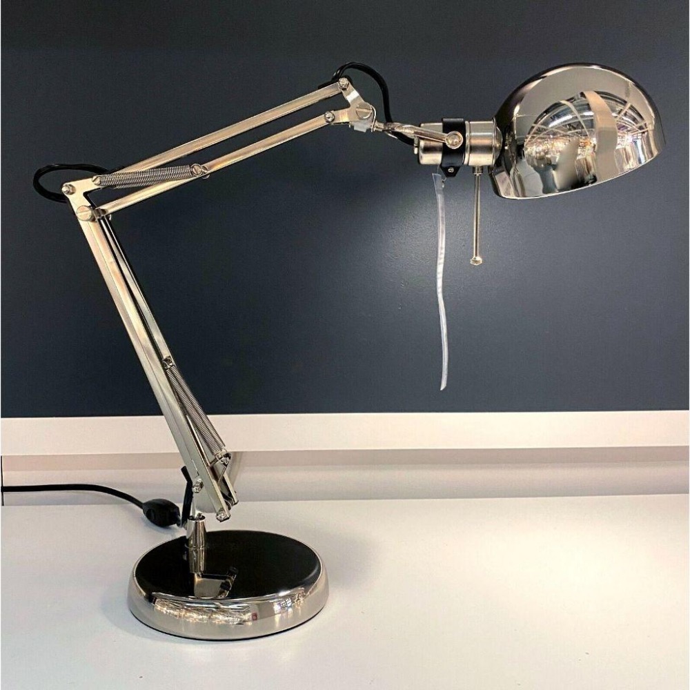 IKEA正品 米色 FORSÅ /FORSA 鍍鎳工作燈 鋼質工作燈 LED 檯燈 桌燈 桌燈 閱讀燈 工作燈-細節圖2