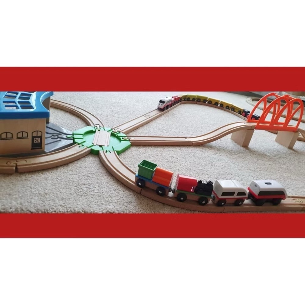 IkEA代購 LILLABO 木製火車軌道配件 車庫維修棚/轉車台/玩具起重機/木製火車軌道玩具 45件 電動火車-細節圖2