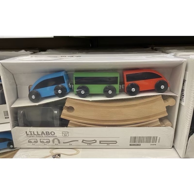 IkEA代購 LILLABO 木製火車軌道配件 車庫維修棚/轉車台/玩具起重機/木製火車軌道玩具 45件 電動火車-規格圖3