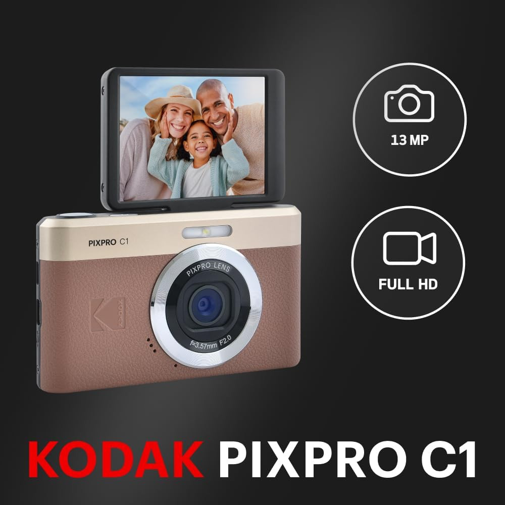 現貨馬上出 保固半年 柯達 Kodak PIXPRO C1 Camera C1 翻轉螢幕 數位相機 2.8吋LCD 棕色-細節圖3