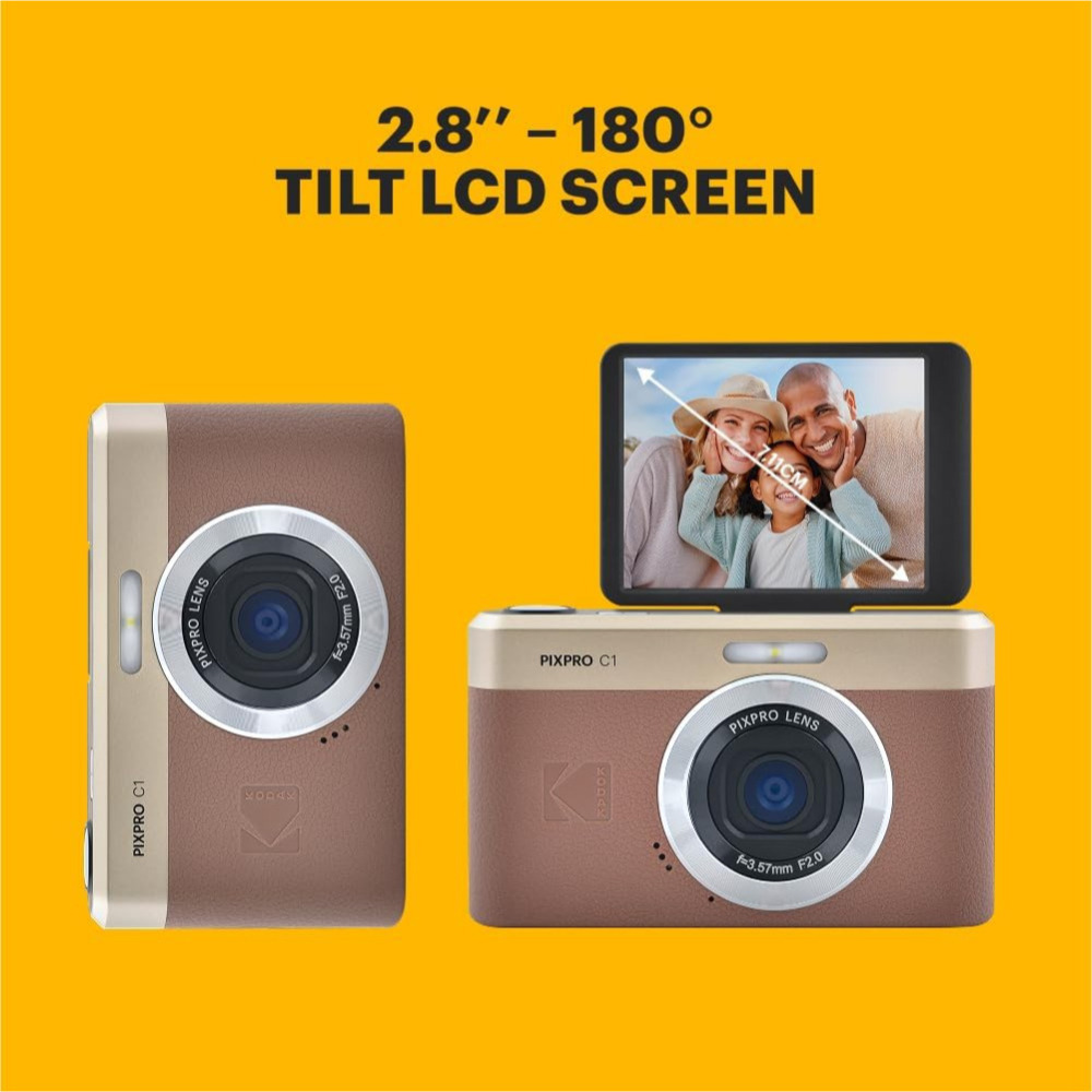 現貨馬上出 保固半年 柯達 Kodak PIXPRO C1 Camera C1 翻轉螢幕 數位相機 2.8吋LCD 棕色-細節圖5