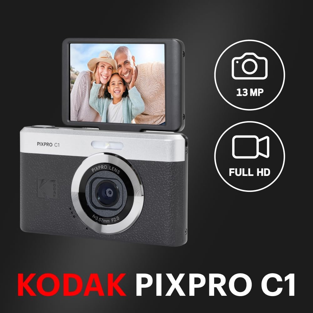 現貨馬上出 保固半年 柯達 Kodak PIXPRO C1 Camera C1 翻轉螢幕 數位相機 2.8吋LCD 黑色-細節圖3