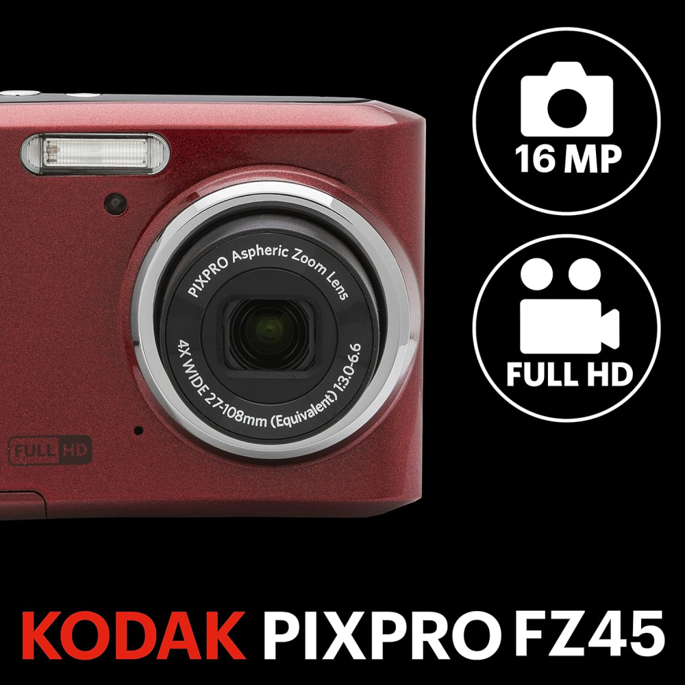 現貨馬上出 半年保固 kodak 柯達 數位相機 FZ45 4倍光學變焦 16 百萬像素 高畫質錄影 (1080p)紅色-細節圖3