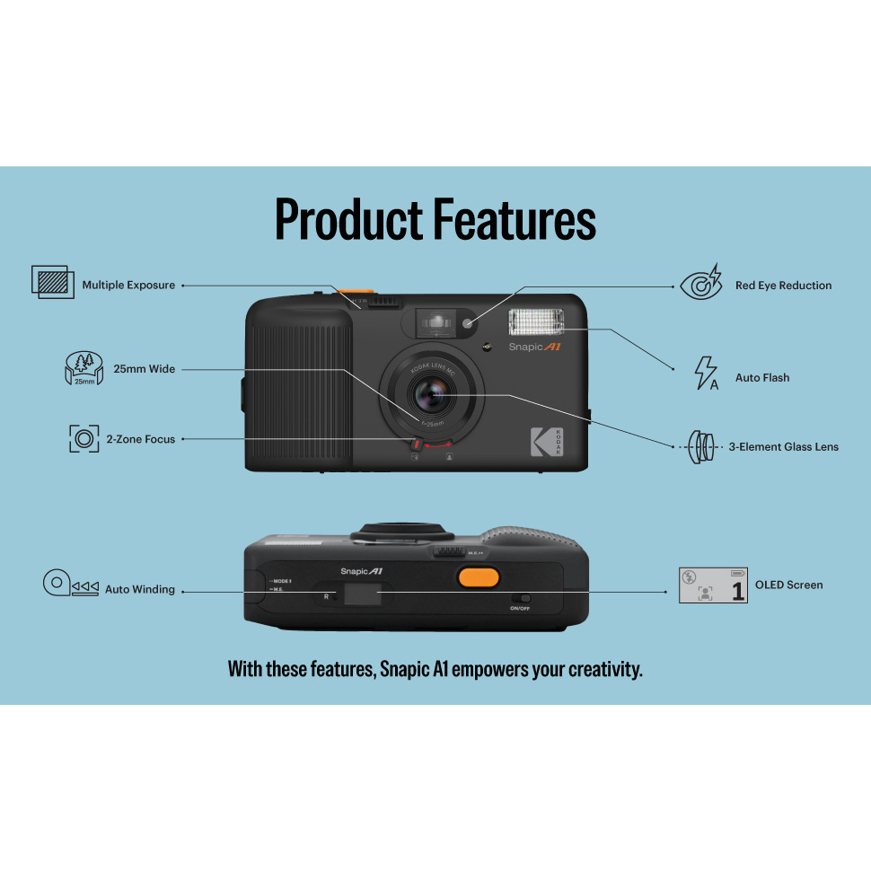現貨馬上出 kodak 柯達 Kodak Snapic A1 底片相機 菲林相機 膠捲 自動過片 回片 玻璃鏡頭 重曝-細節圖4