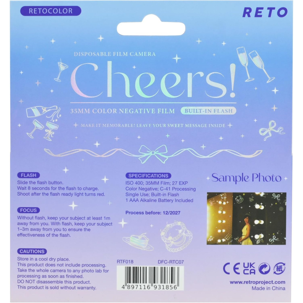 Retocolor Cheers 拋棄式底片相機 一次性相機 即可拍 27張 ISO 400 彩色負片 免對焦 內建閃光-細節圖2