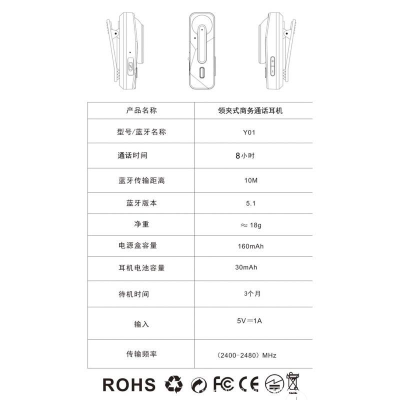 2024年款 新款 Y01 L1 F906 領夾式 藍牙5.1 無線藍牙耳機 Type C 商務 來電震動 司機-細節圖5