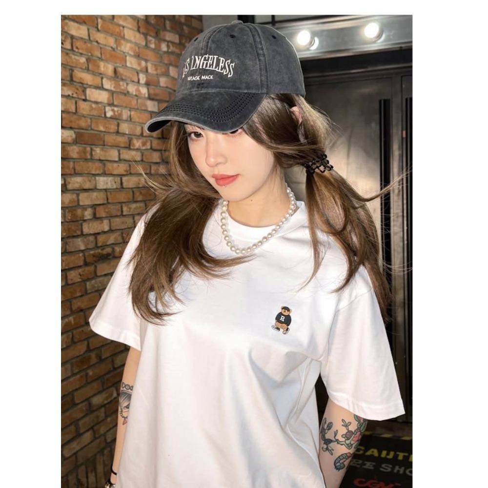 預購)🇰🇷韓 國 韓🇰🇷 SPAO × WOODIE 小熊刺繡短T男女同款兩件組-細節圖3