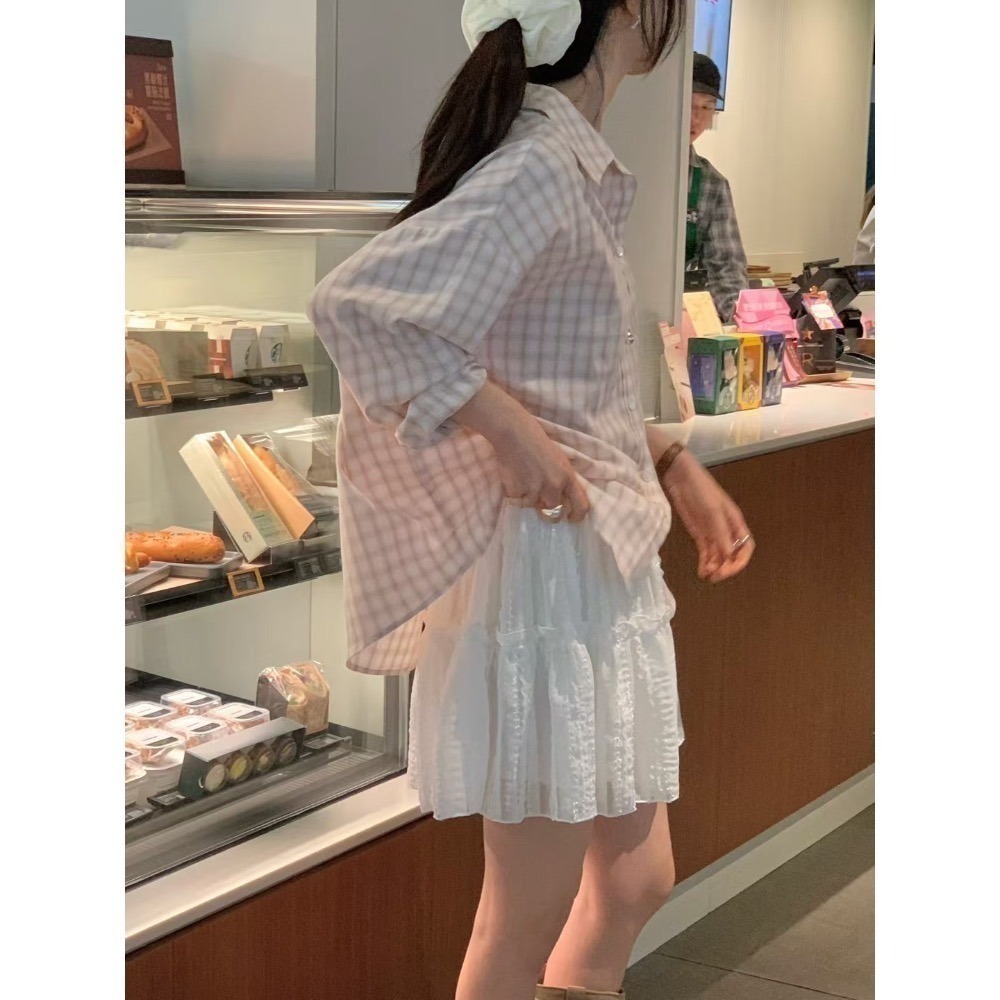 ＞難得可以接受的粉＜春夏格子襯衫2色-細節圖2