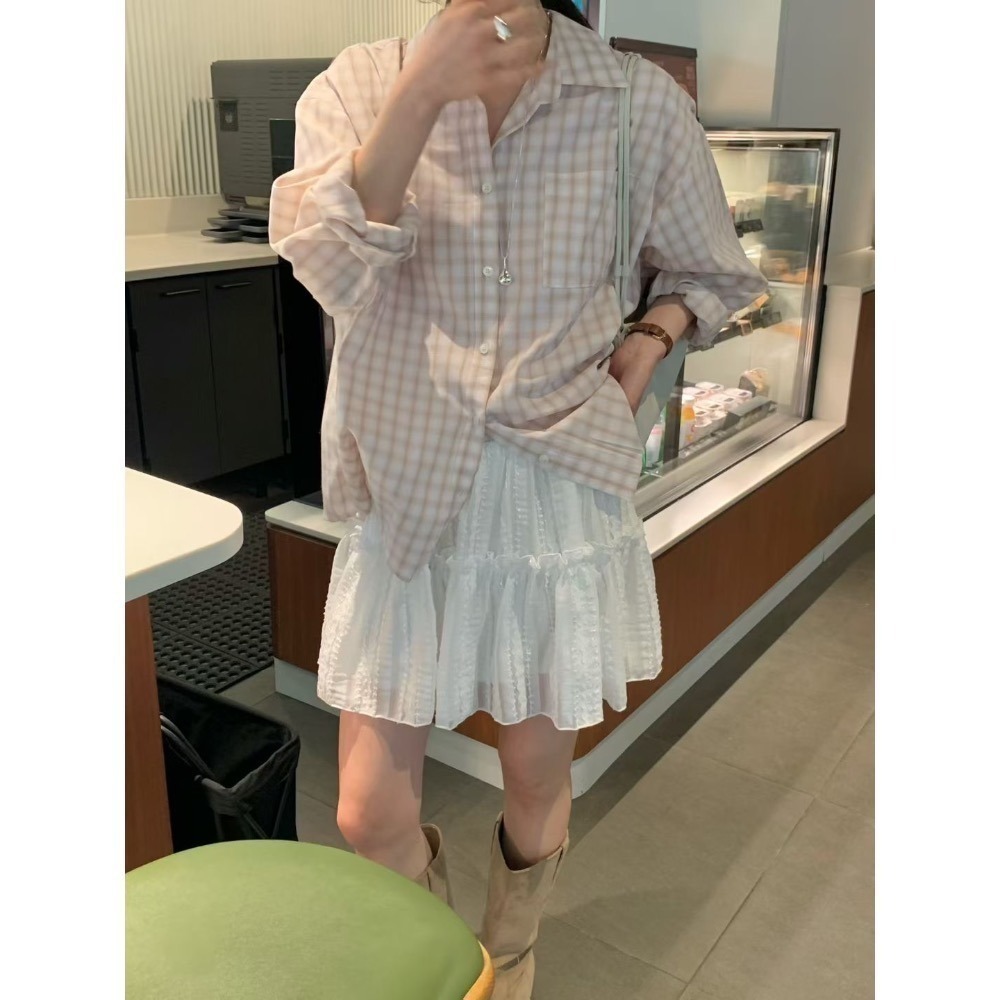 ＞難得可以接受的粉＜春夏格子襯衫2色-細節圖3