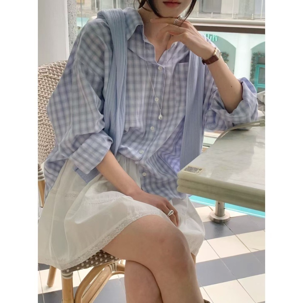 ＞難得可以接受的粉＜春夏格子襯衫2色-細節圖8