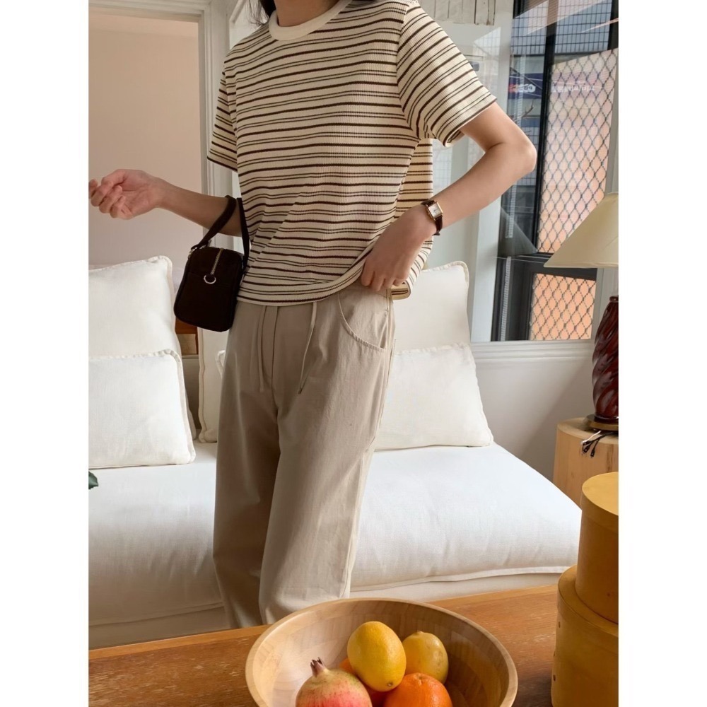 >直坑條紋<撞色修身短袖4色-細節圖5