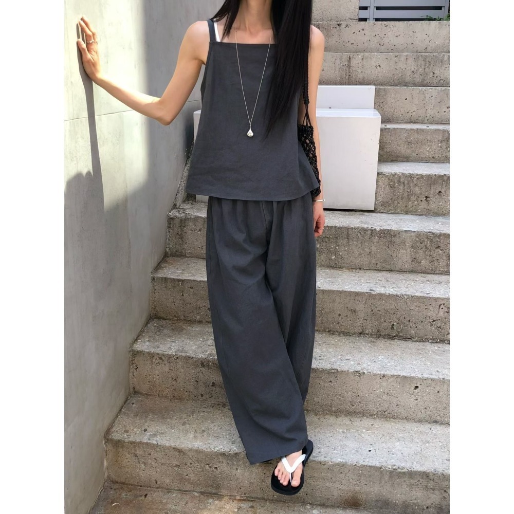 ＞水洗亞麻＜輕盈透氣微彎刀褲3色-細節圖3