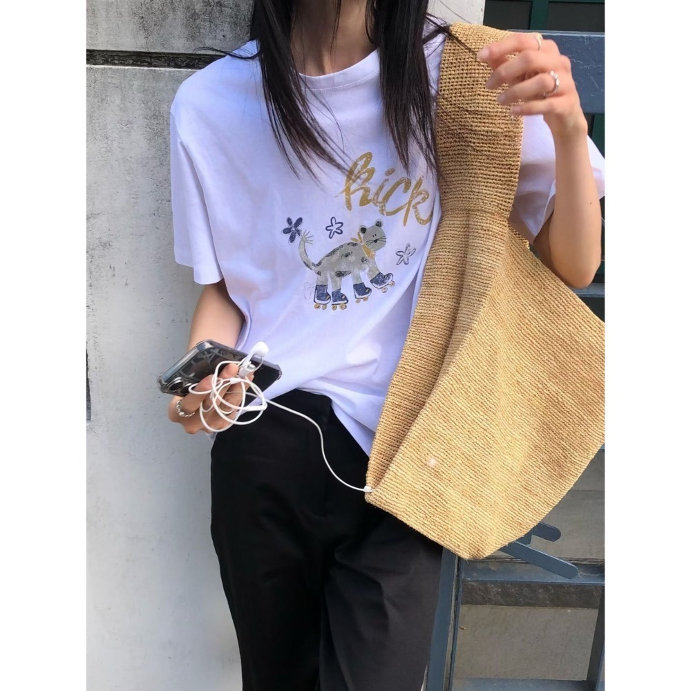 ＞溜冰貓咪＜手繪水洗棉短袖3色-細節圖3