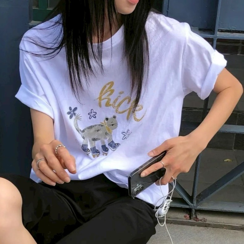 ＞溜冰貓咪＜手繪水洗棉短袖3色-規格圖8