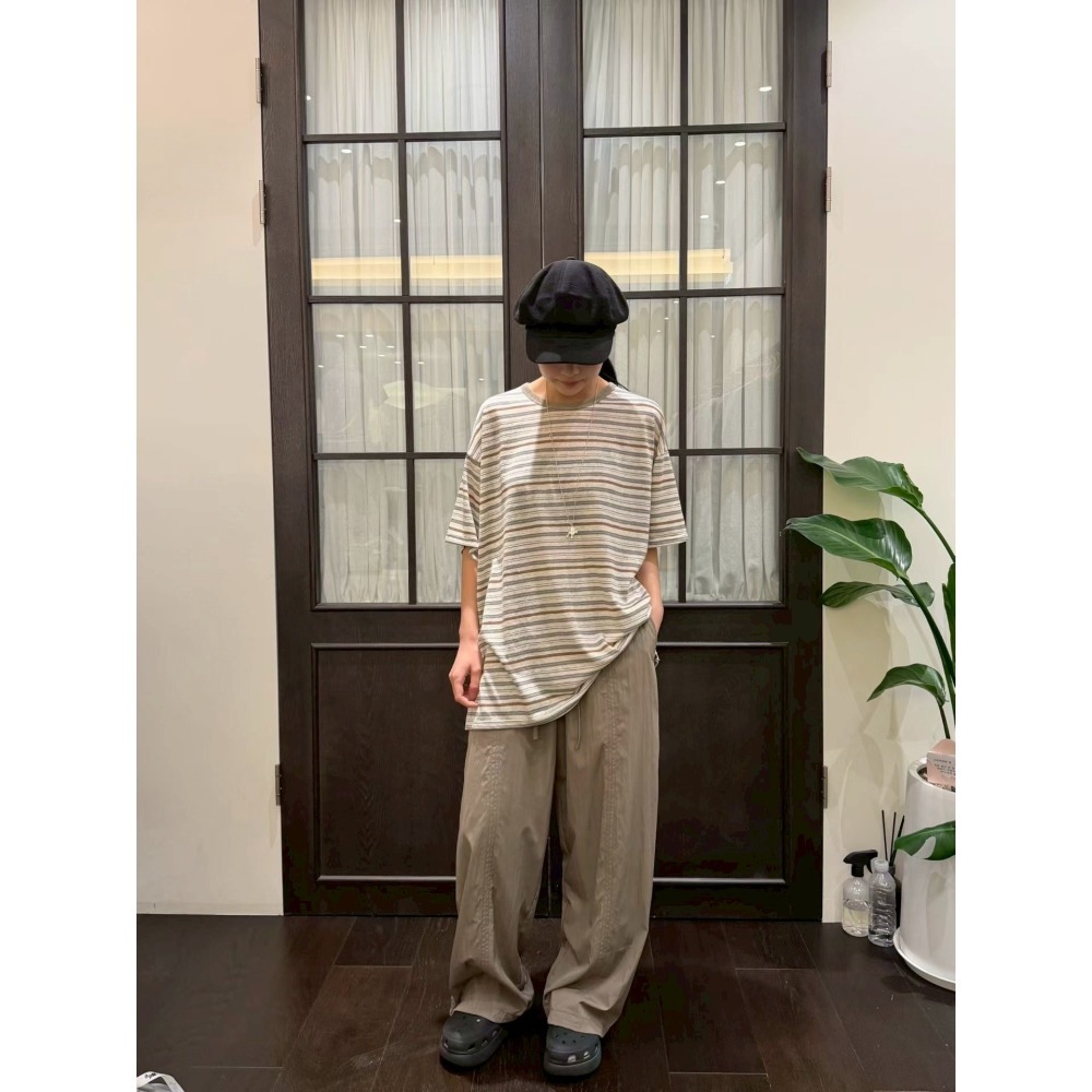 ＞壓褶線條＜工裝抽繩休閒褲3色-細節圖3