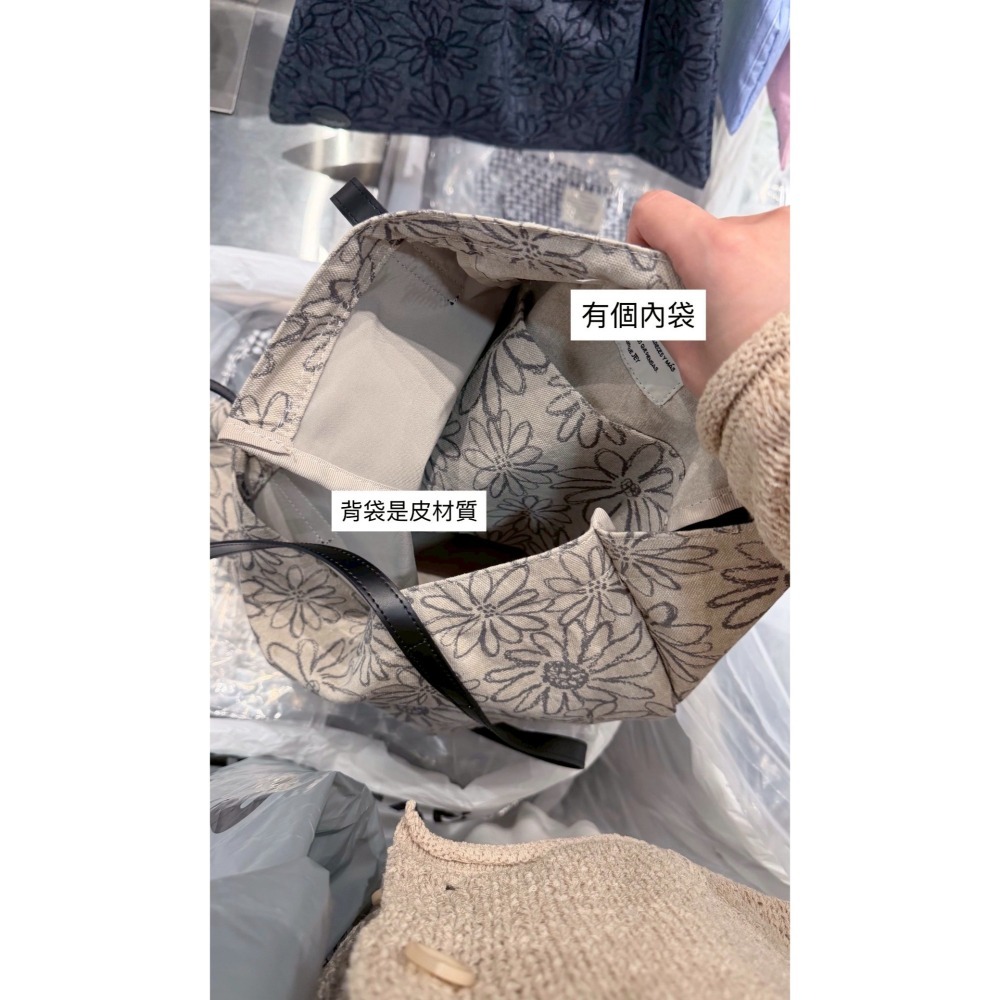 ＞滿版小雛菊＜皮革帶帆布包-細節圖2