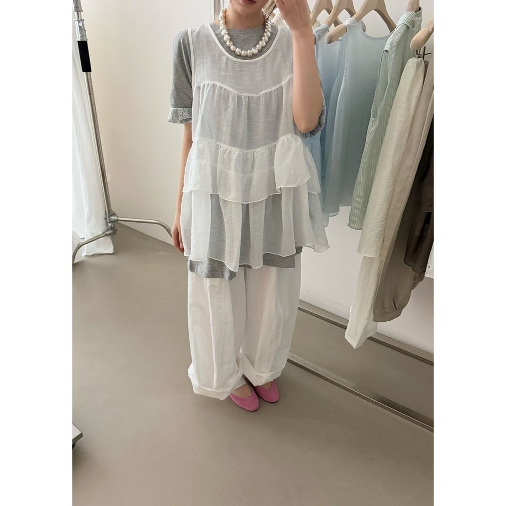 ＞亞麻人造絲＜層次蛋糕背心3色-細節圖5